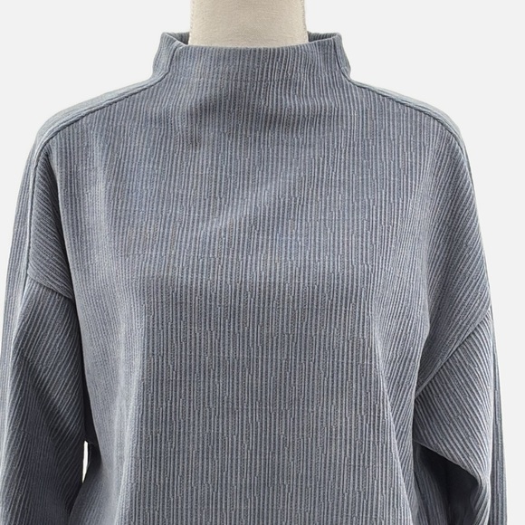 Madewell Jacquard Textured Stripe Funnel Neck Top in Teapot Blue - NWOT - Medium - Picture 4 of 8